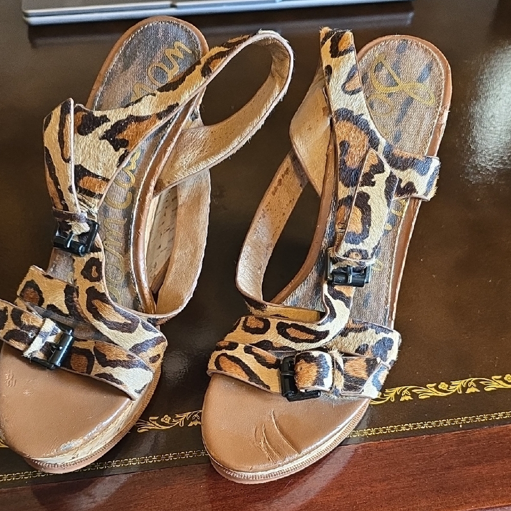 Sam Eddleman Leopard Print Animal Hide Platforms With Cork Heel Sz9.5 $35/